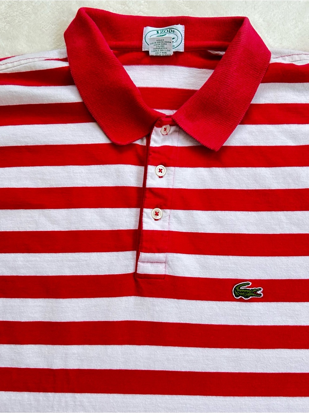 Vintage Izod Lacoste Polo Red White Stripes Large